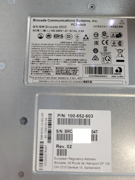 Brocade EMC2 DS-6505B EM-6505-12-8G-0R 12x active ports, 2x PSU, with 10x SFPs