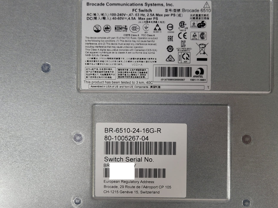 Broadcom BR-6510-24-16G-R FC Switch, 2x PSU, 47x SFPs, READ