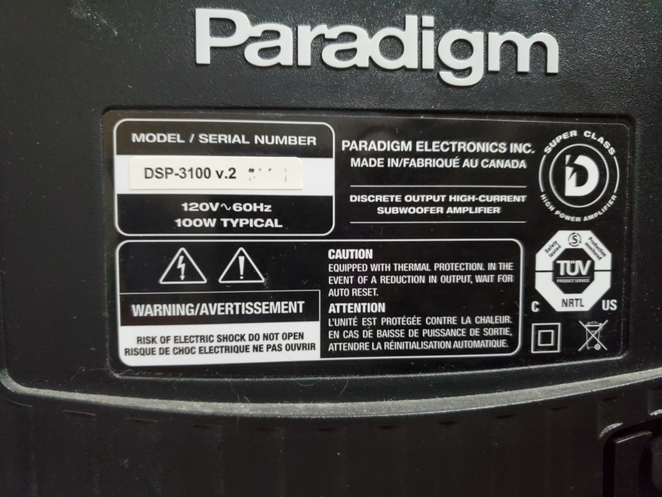 Paradigm DSP-3100 V.2 Powered Subwoofer *READ*