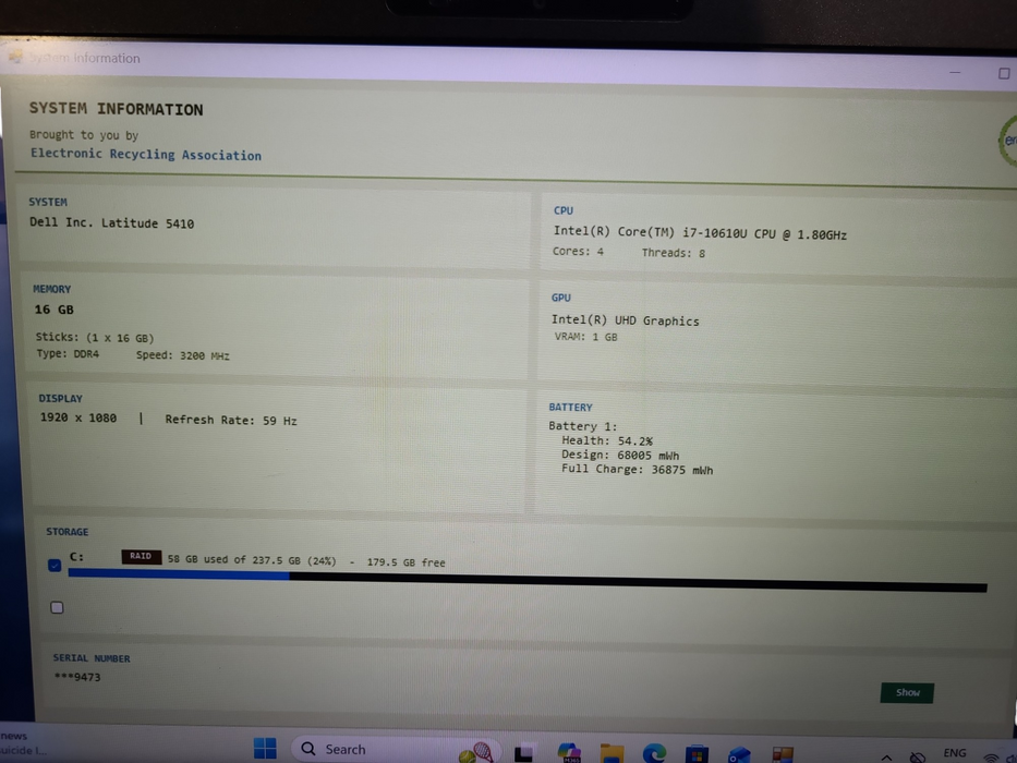 Dell Latitude 5410 Core i7-10610U 1.8GHz 16GB DDR4 RAM 256GB SSD