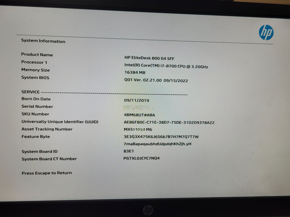 HP EliteDesk 800 G4 | i7-8700 @3.20GHz 16GB DDR4 256GB NVMe