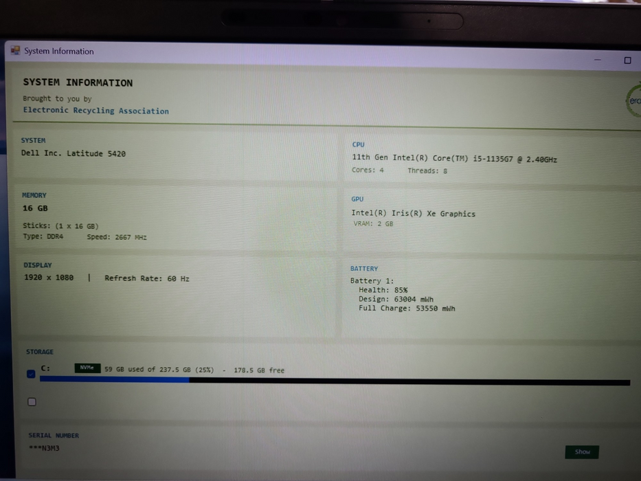 Latitude 5420 Core i5-1135G7 2.40GHz 16GB DDR RAM 256GB SSD