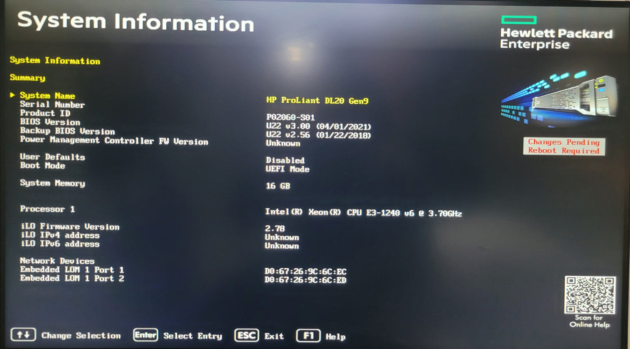 HP ProLiant DL20 Gen9 | 1x Xeon E3-1240 v6 @ 3.70GHz 16GB DDR4 | NO HDD