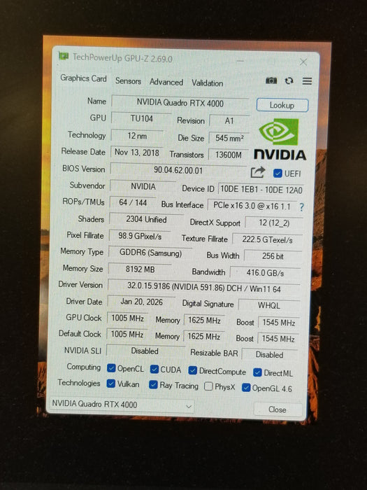 NVIDIA Quadro RTX 4000 8GB GDDR6 Graphics Card