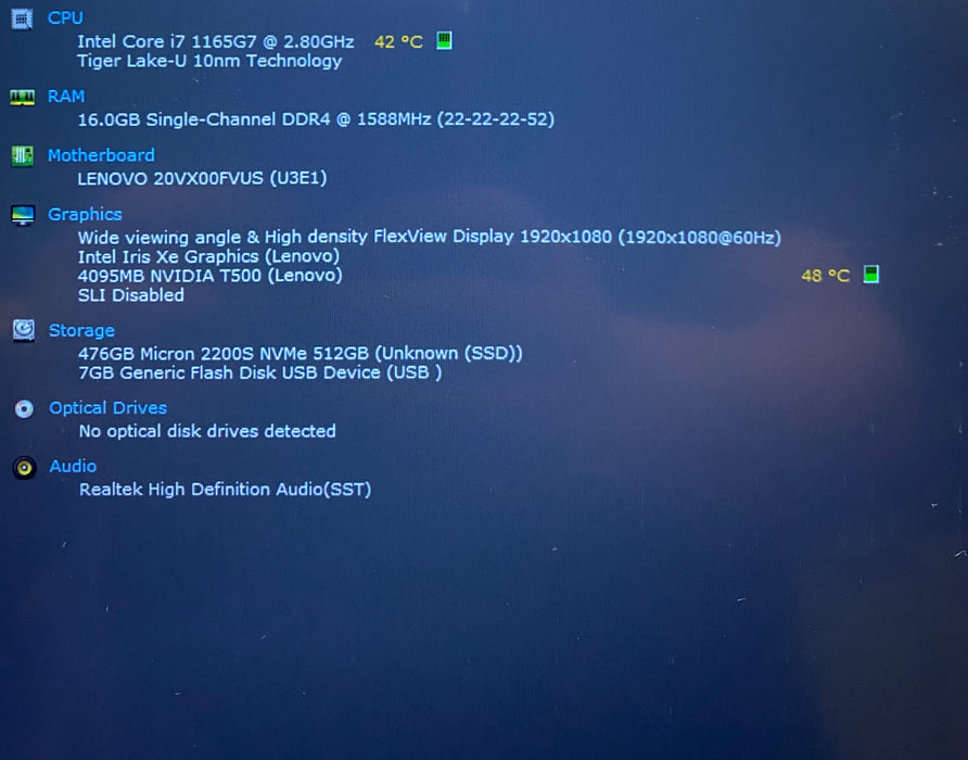 Lenovo ThinkPad P14s i7-1165G7 2.80GHz NVIDIA T500 4GB GPU 16GB RAM 512GB SSD