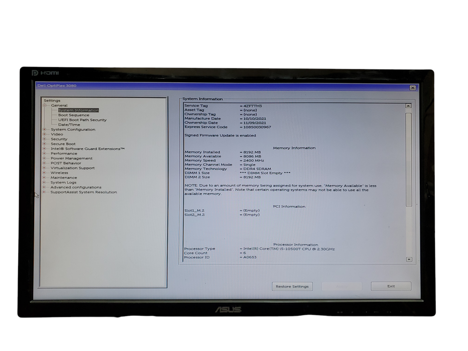 Dell OptiPlex 3080 USFF, i5-10500T, 8GB DDR4, No HDD/OS