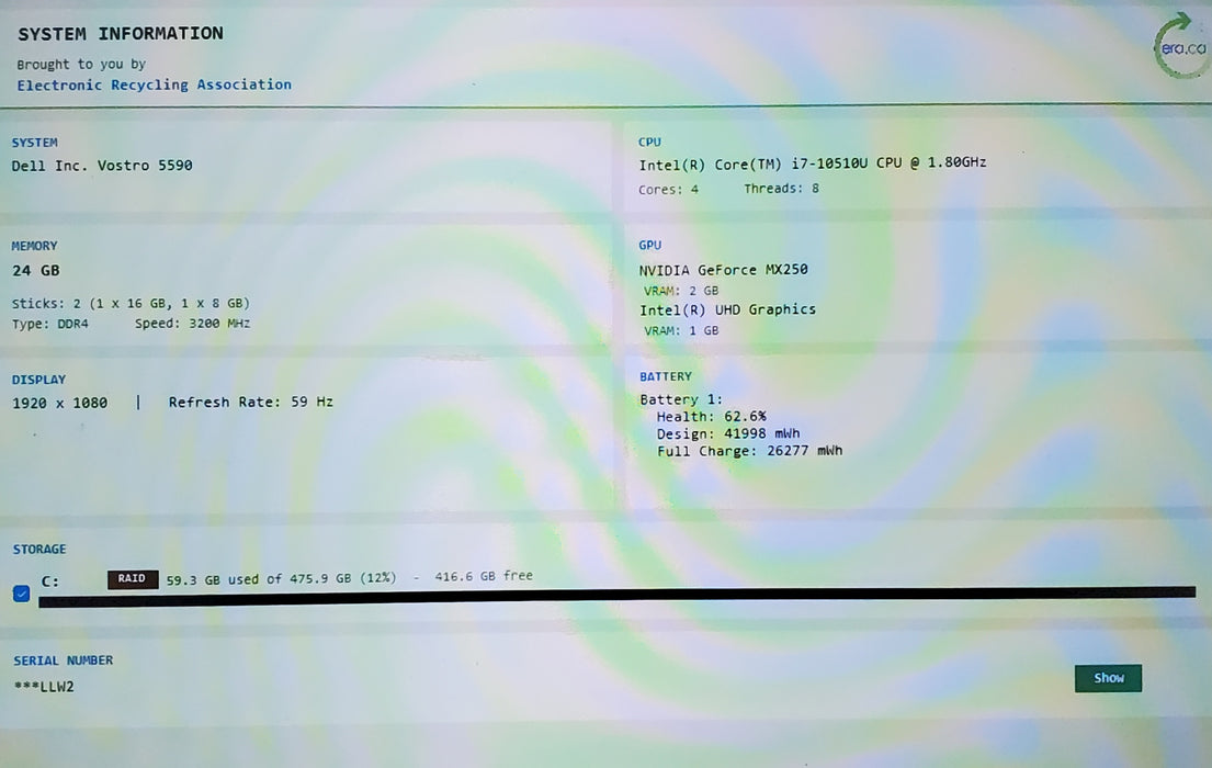 Dell Vostro 5590 Intel i7-10510U 24GB 256GB SSD NVIDIA MX250 READ