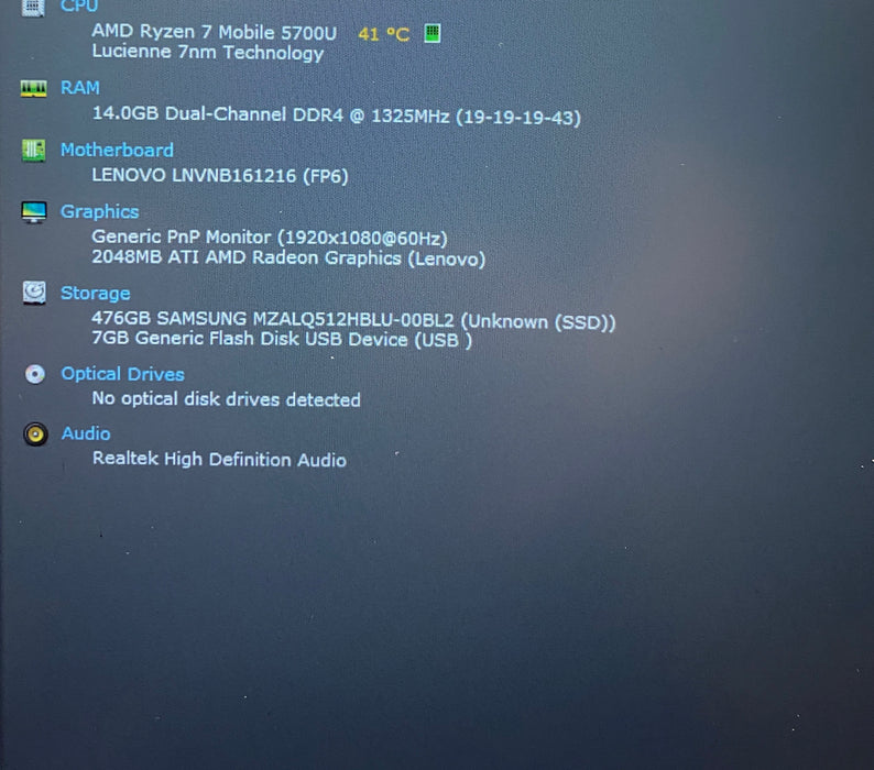 Lenovo ThinkBook 14G3 ACL AMD Ryzen 7 5700 1.80GHz 16GB RAM 512GB SSD