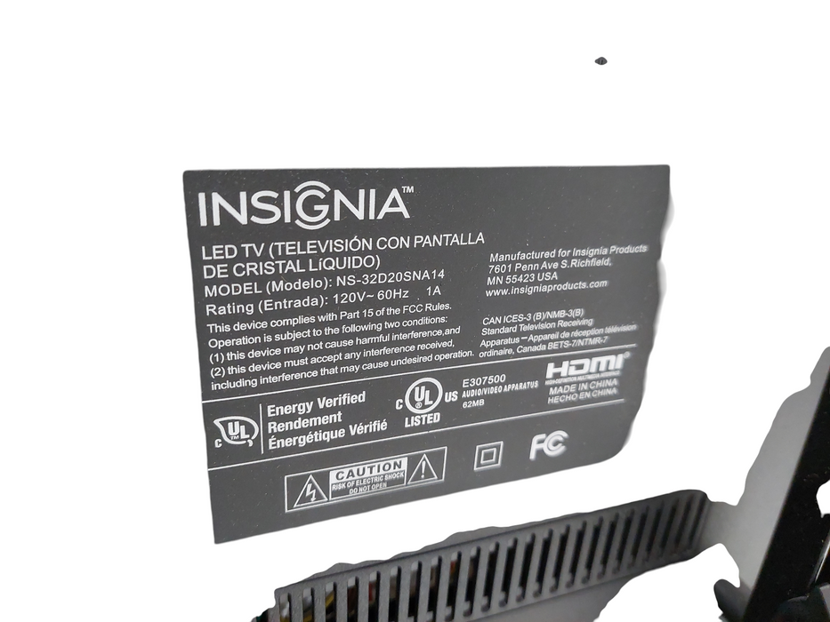 INsignia 32" TV Model: NS-32D20SNA14