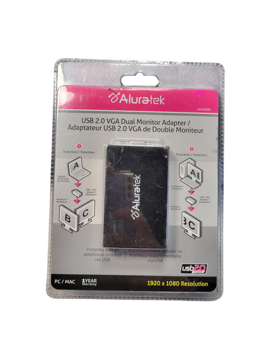Aluratek - USB 2.0 VGA Dual Monitor Adapter 1920x1080 AUV200F