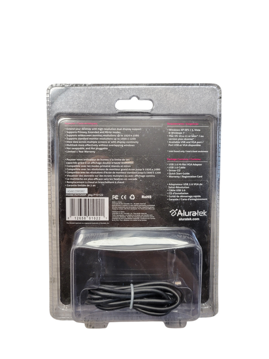 Aluratek - USB 2.0 VGA Dual Monitor Adapter 1920x1080 AUV200F