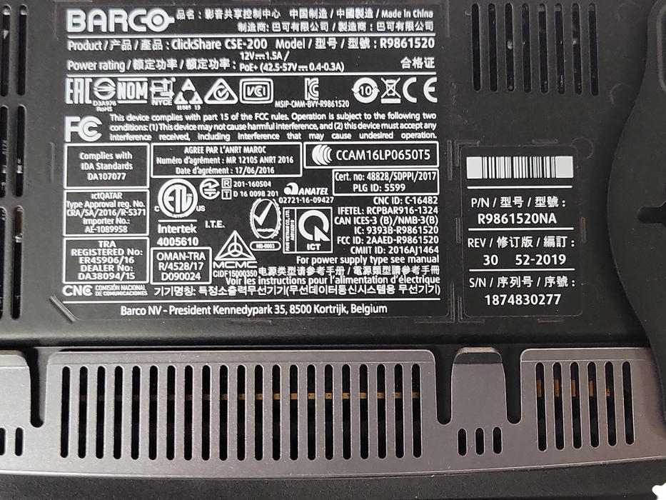 barco clickshare cse-200 with power adapter and 2x Antennas, no buttons