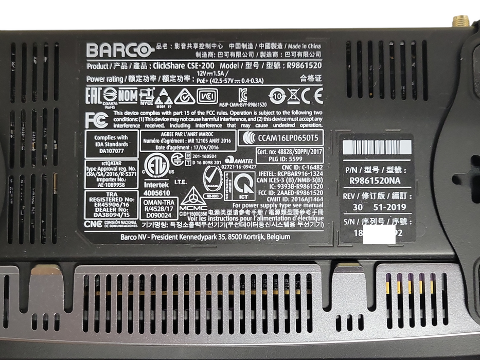 Barco Clickshare CSE-200 with power adapter and 2x Antennas, 2x buttons R9861520