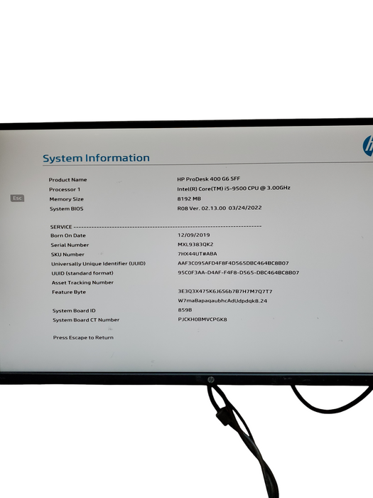 HP ProDesk 400 G6 SFF Intel i5 9500 3.0GHz 8GB RAM NO-HDD/SSD