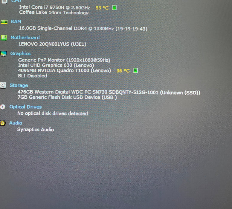 Lenovo ThinkPad P53 i7-9750 QUADRO T1000 4GB GPU 16GB RAM 512GB SSD