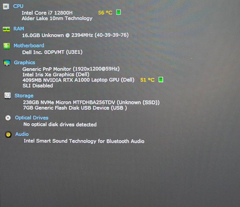 Dell Precision 5570 i7-12800H RTX A1000 4GB GPU 16GB RAM 256SSD No Power Adapter