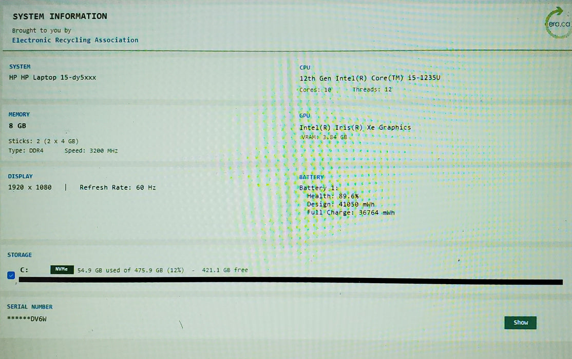 HP Laptop 15-DY5007CA 15.6" i5-1235U 2.0GHz 8GB RAM 256GB SSD