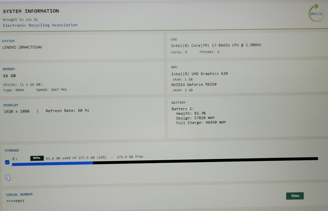 Lenovo ThinkPad T590 i7-8665U 16GB DDR4 MX250 256GB NVMe READ