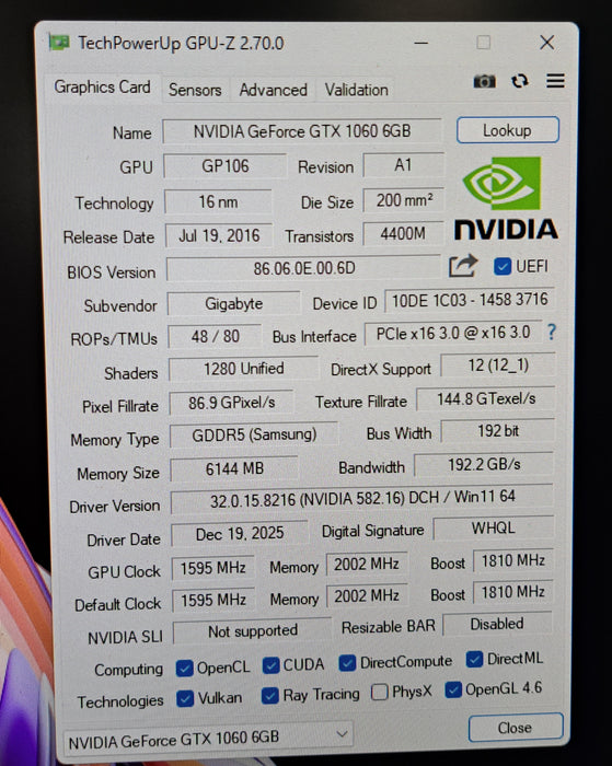 Gigabyte NVIDIA GTX 1060 6GB GDDR5 Graphics Card | GV-N1060G1 GAMING-6GD