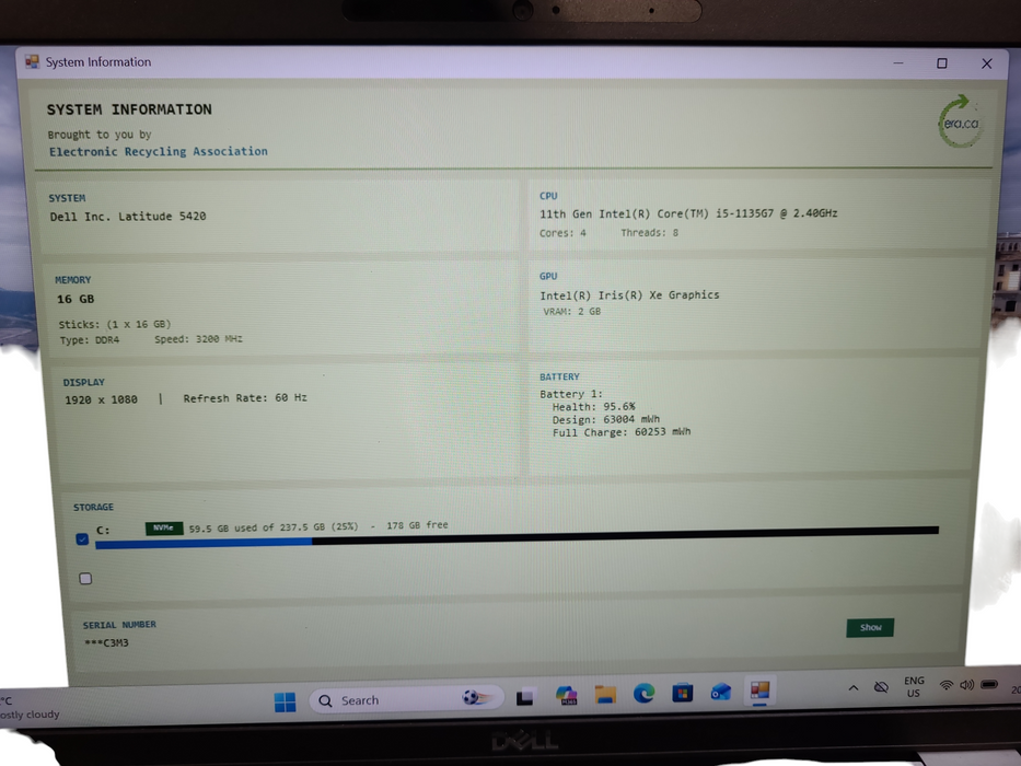 Dell Latitude 5420 Core i5-1135G7 2.40GHz 16GB DDR4 RAM 256GB SSD