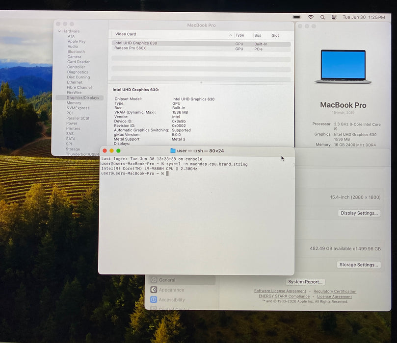 Apple MacBook Pro 15" 2019 i9-9880H Radeon Pro 560X GPU 16GB RAM 512GB SSD READ!