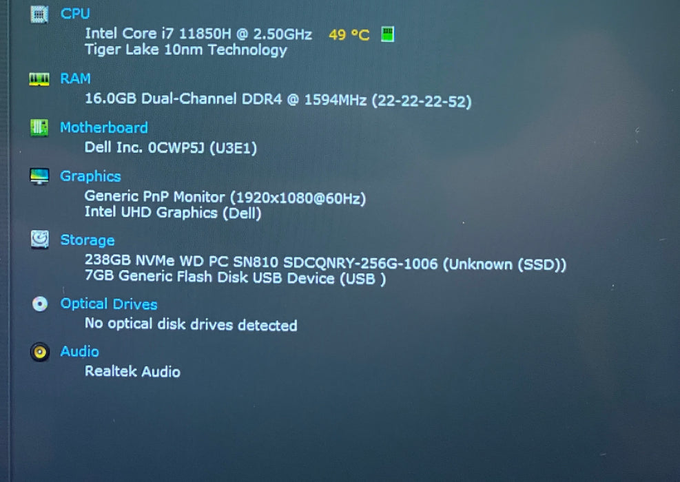 Dell Latitude 5521 Intel core i7-11850H 2.50 GHz 16GB RAM 256GB SSD READ!