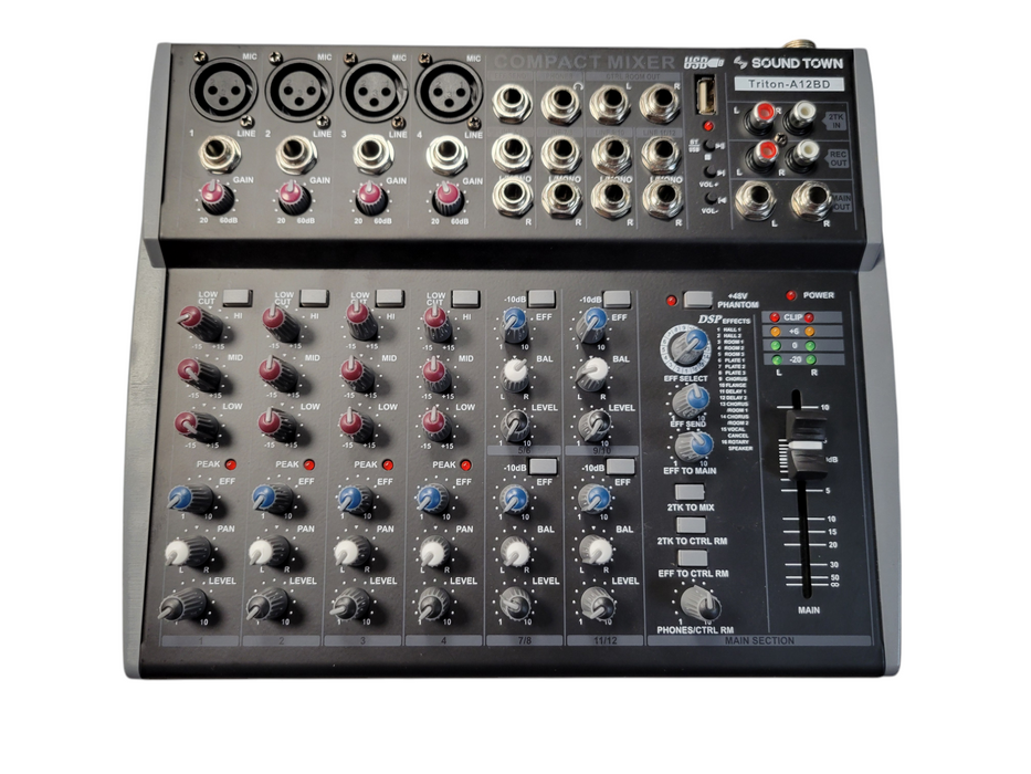Audio Mixer 12 Channel USB Bluetooth 48V Phantom Sound Town TRITON-A12BD (READ)