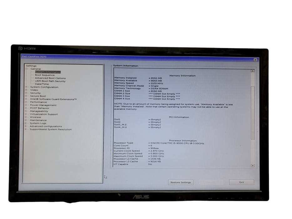 Dell OptiPlex 7070 SFF, i5-9500, 8GB DDR4, No HDD/OS