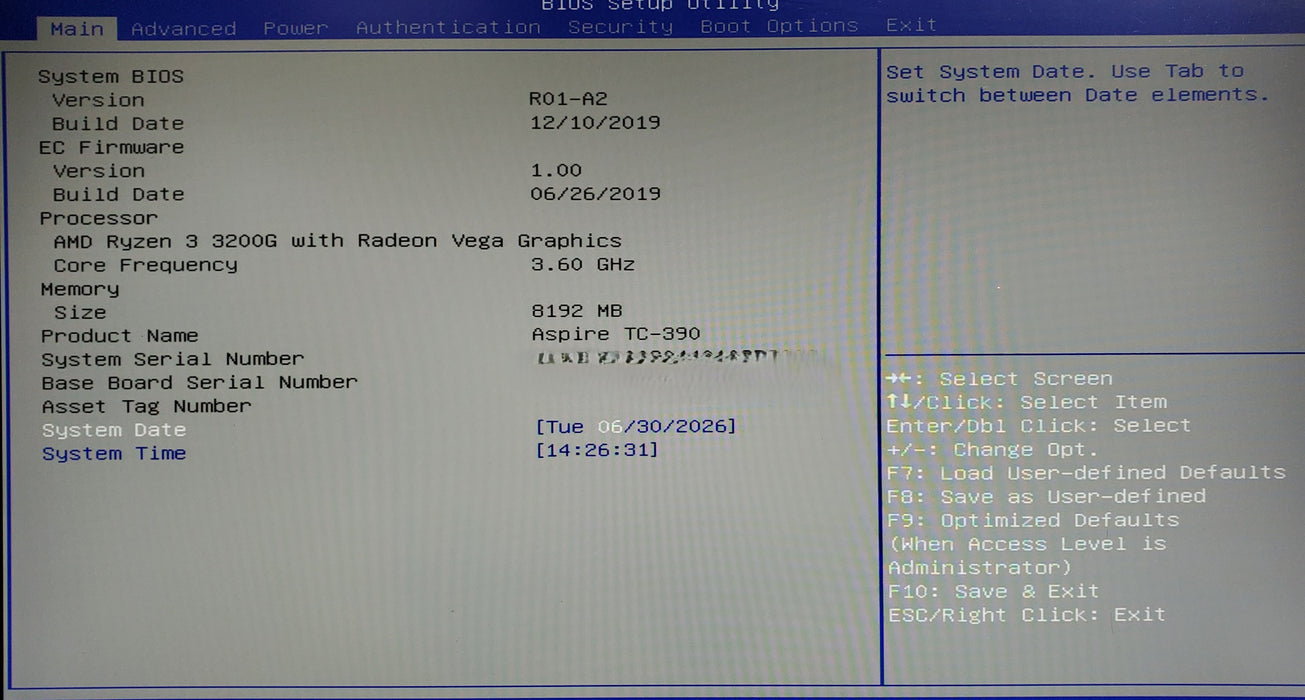 Acer Aspire TC-390 - AMD Ryzen 3 3200G, 8GB DDR4, 256GB NVMe