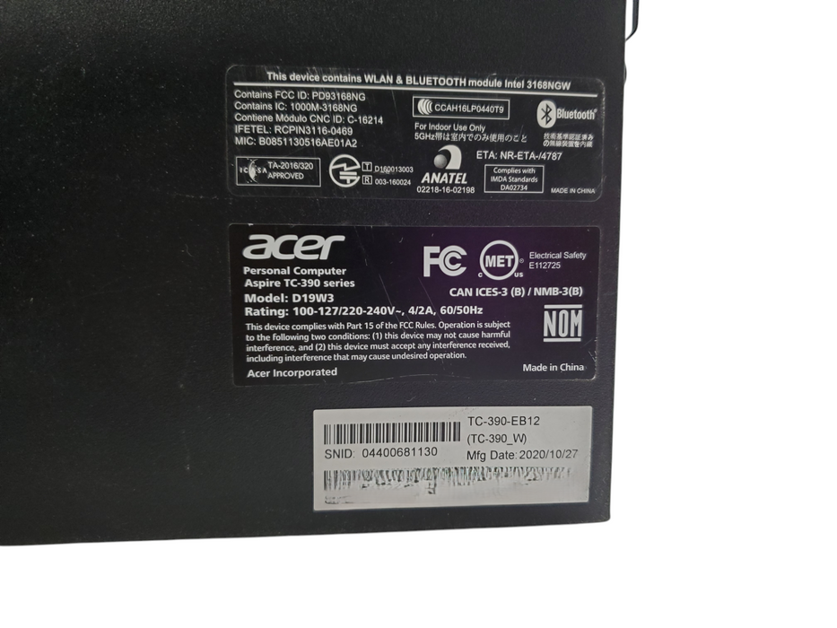 Acer Aspire TC-390 - AMD Ryzen 3 3200G, 8GB DDR4, 256GB NVMe