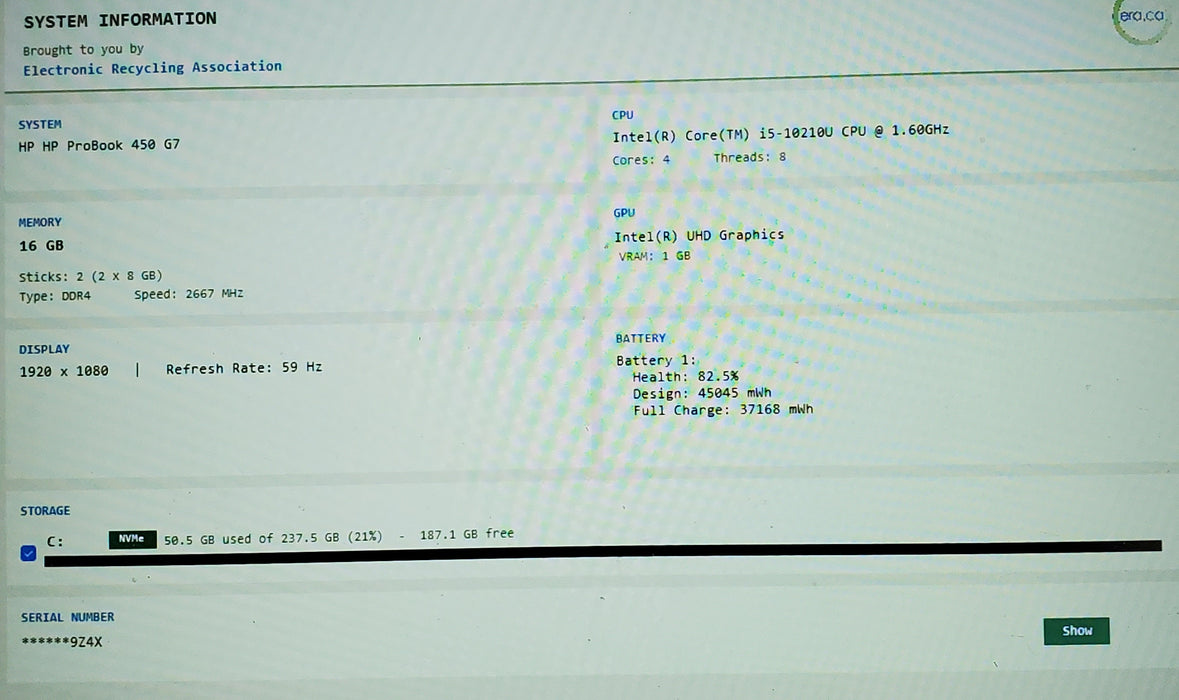 HP ProBook 450 G7 15.6 i5-10210U @1.60GHz 16GB RAM 256GB SSD
