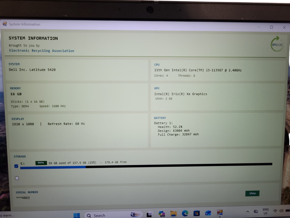 Dell Latitude 5420 Core i5-1135G7 2.40GHz 16GB DDR4 RAM 256GB SSD