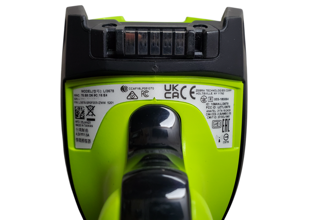 Zebra LI3678-SR0F003VZWW 1D Wireless Laser Barcode Scanner & Cradle - No Battery