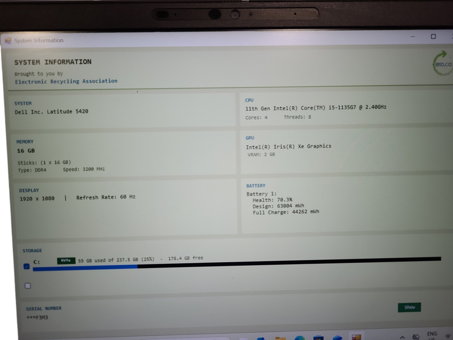Dell Latitude 5420 Core i5-1135G7 2.40GHz 16GB DDR4 RAM 256GB SSD