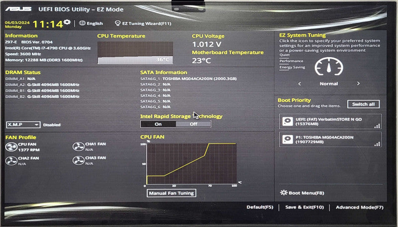 Custom PC/ASUS Z97-E, i7-4790 3.60GHz, 12GB DDR3, 128GB NVMe, 2TB 3.5\\"HDD