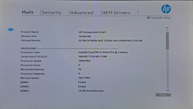 HP ProDesk 600 G5 SFF | i5-9500 @ 3.00GHz 6C, 16GB DDR4, 256GB NVMe