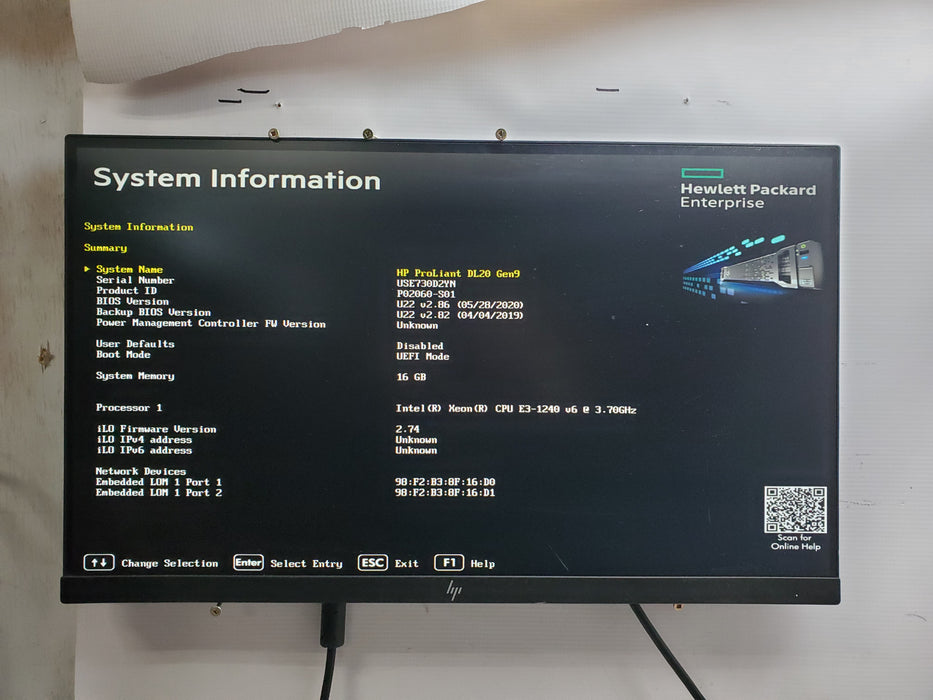 HP ProLiant DL20 Gen9 - 1x Xeon E3-1240 v6, 16GB DDR4, B140i - No HDD - READ