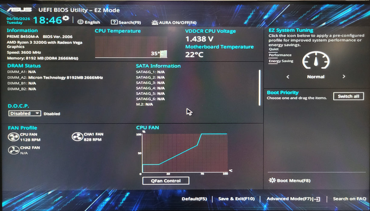 Custom PC/Asus Prime B450M-A AMD Ryzen 3 3200G @3.60GHz 8GB DDR4 256GB NVMe