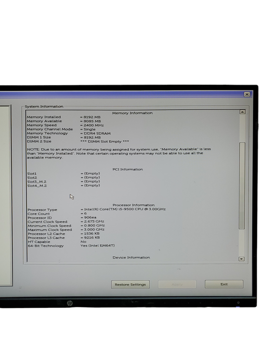Dell Optiplex 3070 SFF Desktop i5-9500 3.0 8GB RAM NO-HDD/SSD