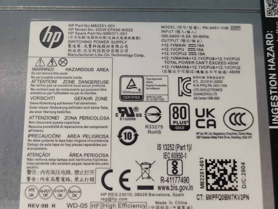 HP Z2 Tower G9 WS Desktop, Core I5-12500 CPU, 256GB NVME, 450W PSU, NO RAM, READ