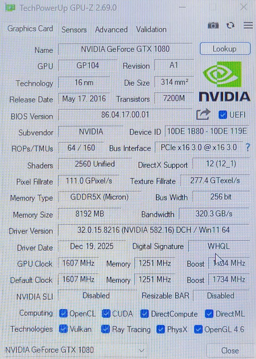 Nvidia GeForce GTX 1080 900-1G413-0000-000 8GB GDDR5X Graphics card