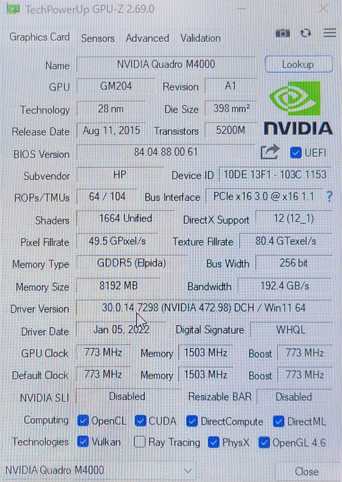 NVIDIA Quadro M4000 8GB GDDR5 Graphics Card, 4x Display ports