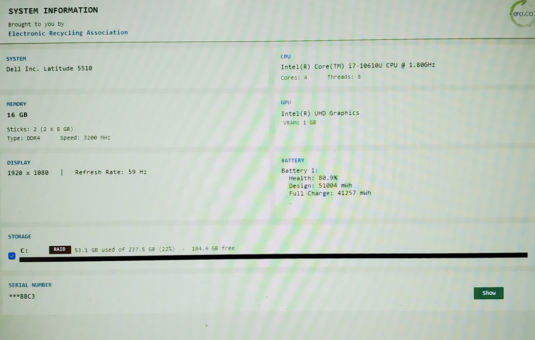 Dell Latitude 5510 15.6" Intel Core i7-10610U @1.80GHz 16GB RAM 256GB SSD