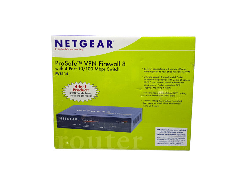NEW | NETGEAR FVS114 ProSafe VPN Firewall 8 with 4-Port 10/100 Mbps Switch