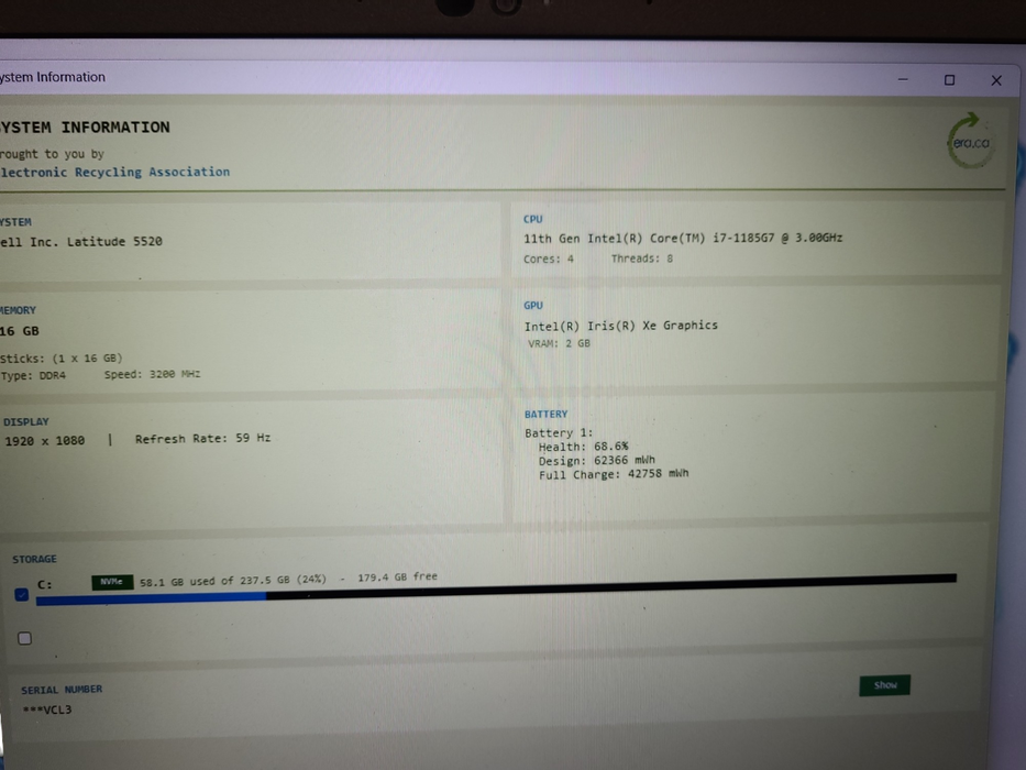 Dell Latitude 5520 Core i7-1185G7 3.00GHz 16GB DDR4 RAM 256GB SSD