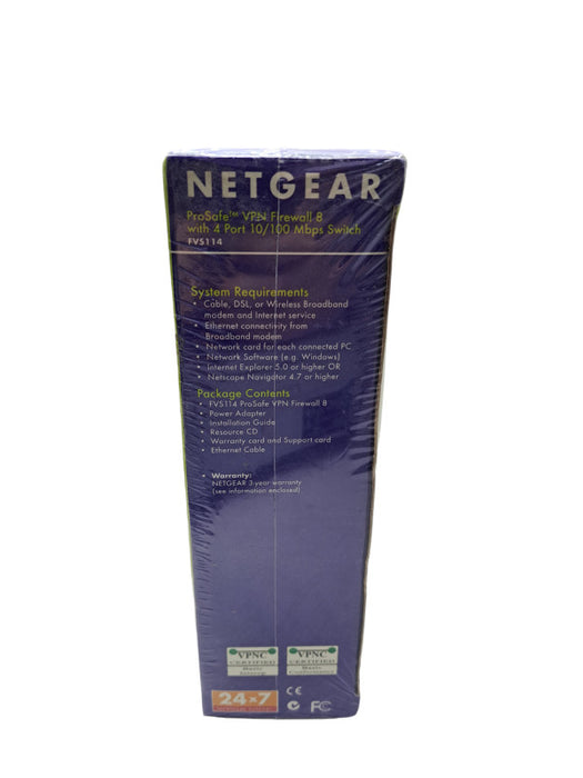 NEW | NETGEAR FVS114 ProSafe VPN Firewall 8 with 4-Port 10/100 Mbps Switch