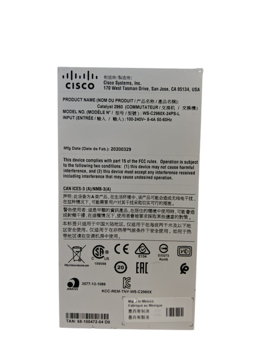 Cisco WS-C2960X-24PD-L 24-Port - PoE Gigabit Switch