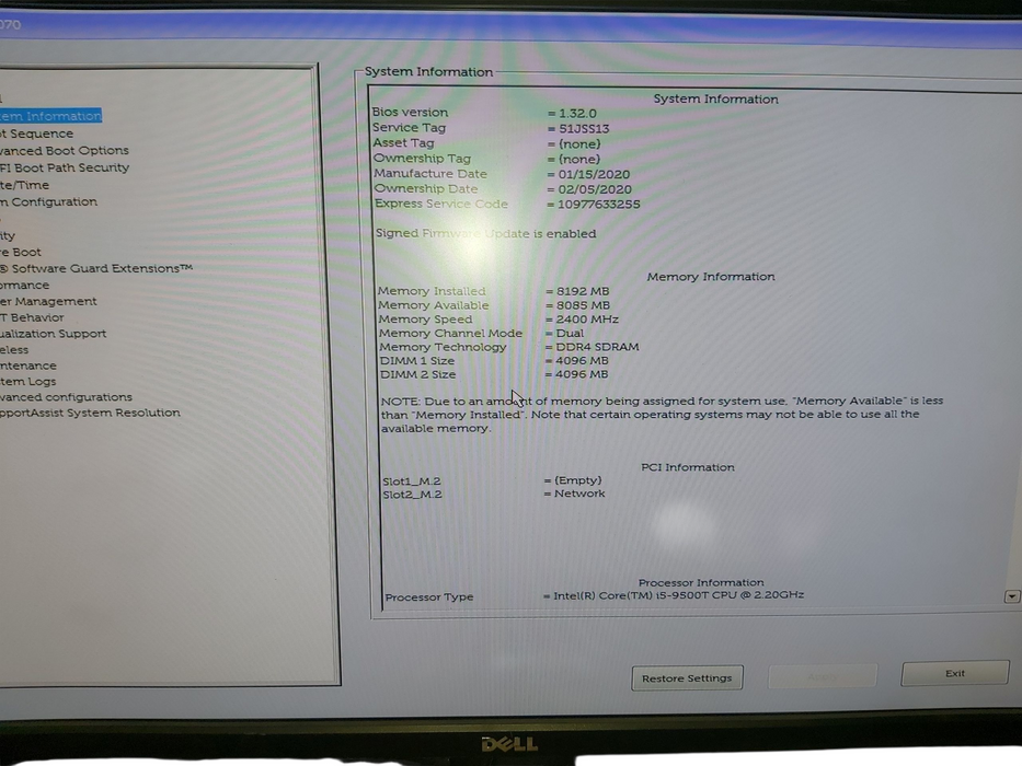 Dell OptiPlex 3070 SFF, i5-9500, 8GB DDR4, No HDD/OS