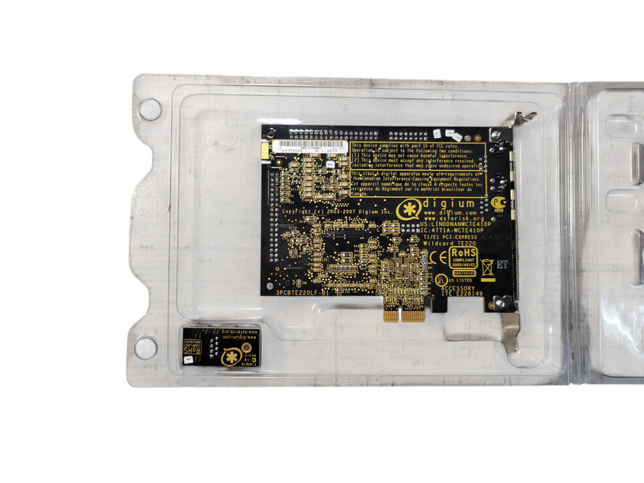 Digium TE220B PCIe Dual T1/E1 Card w/ VPMOCT064 Echo Cancellation Module