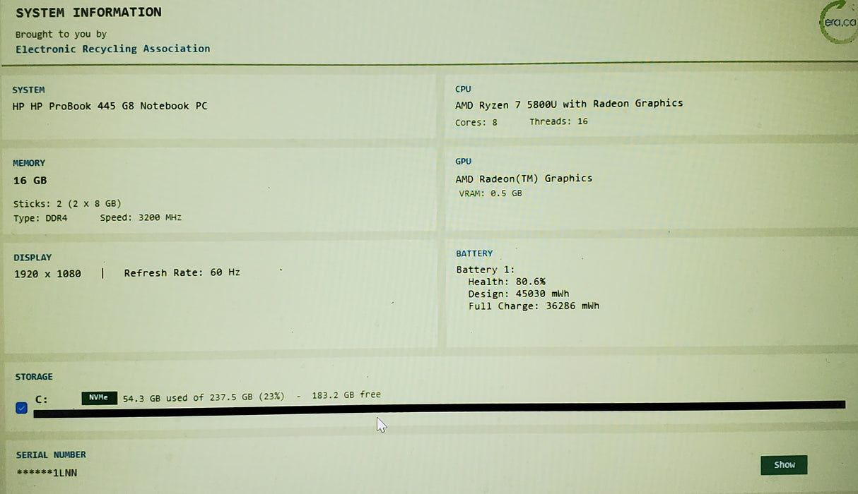 HP ProBook 445 G8 Ryzen 7 5800U 16GB DDR4 256GB SSD